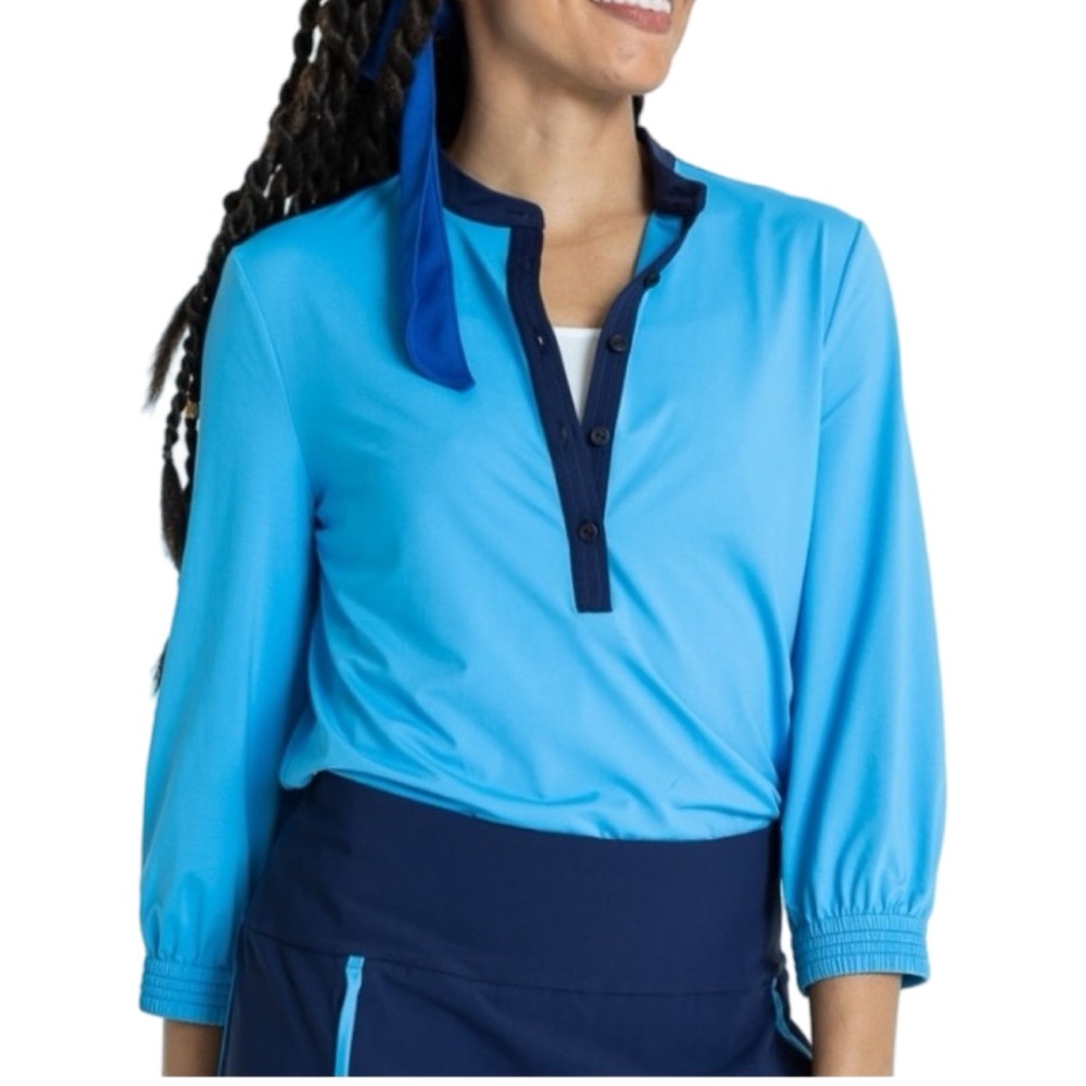 NWT Kinona Swing Easy Golf Top UPF 50+ Cornflower Blue 3/4 Sleeve Small
